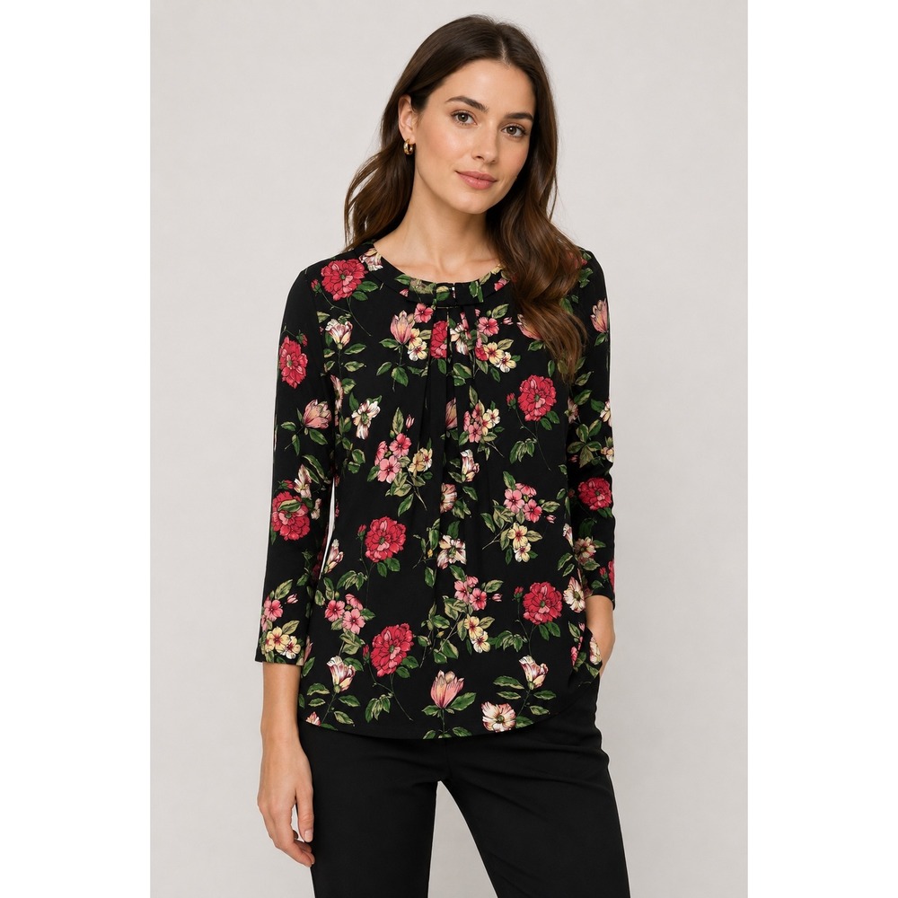 Karl Lagerfeld Paris Blouse Womens XS Black Floral Bow Neck Romantic Cottagecore